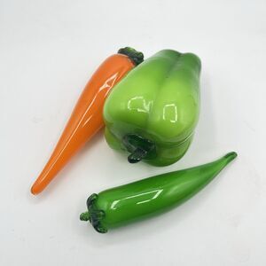 Vintage Hand Blown Art Glass Vegetables Lot of 3 Murano Style